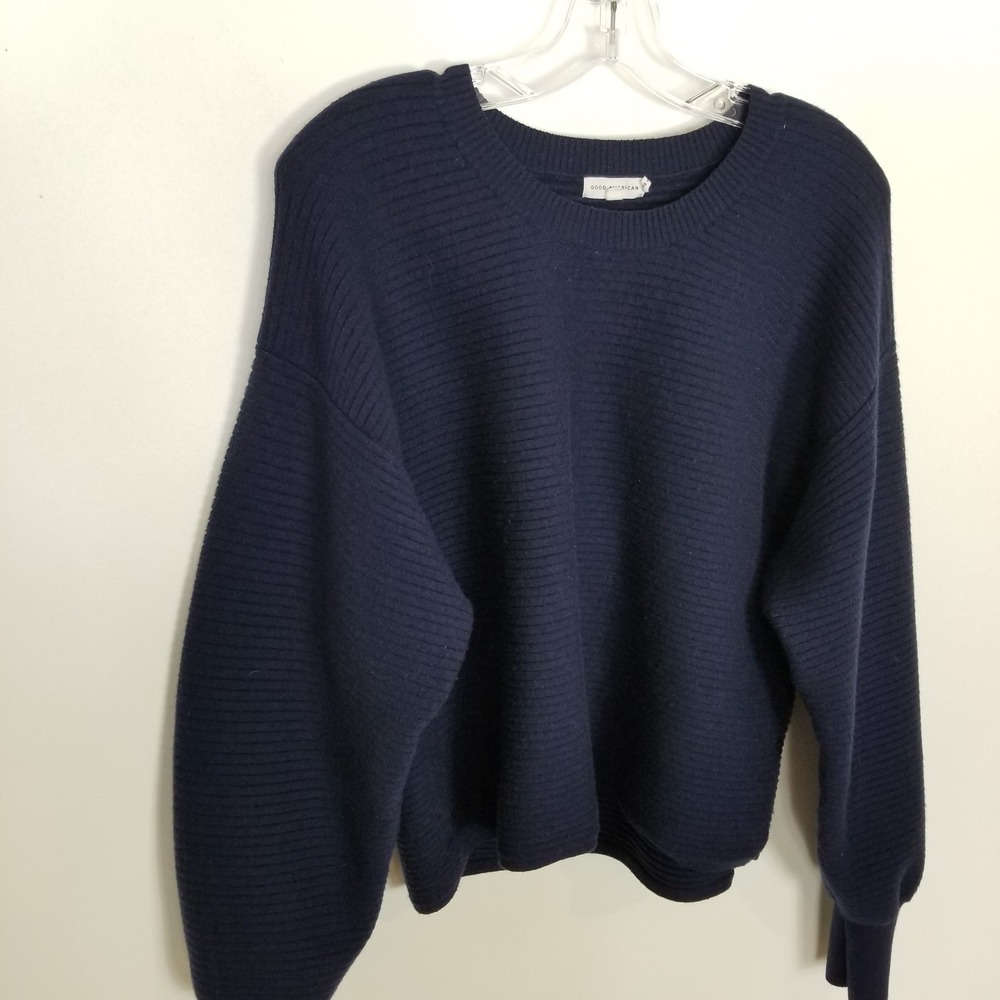 Good American Women Ribbed Pullover Sweater Sz 3 US L Blue‎ Dolman Sleeve Boho - Picture 2 of 7